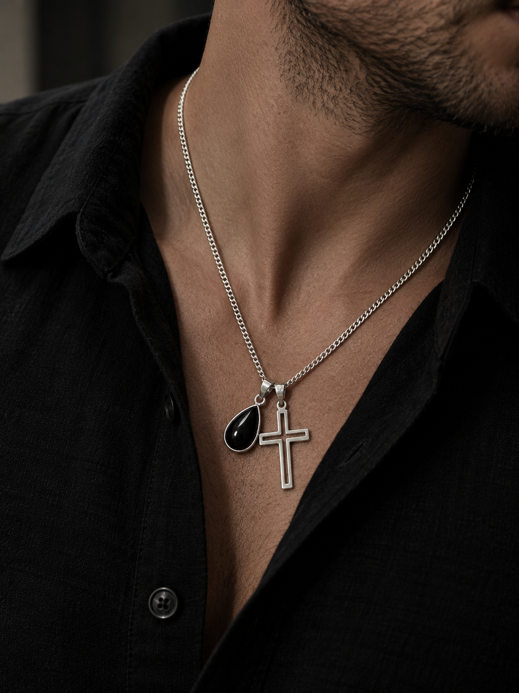 Collar para hombre The Onyx Creed en plata .925